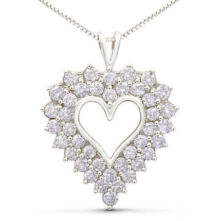 925 Sterling Silver 4.0 Cttw Diamond Two Row Open Heart 18" Pendant Necklace (I-J Color, I2-I3 Clarity)