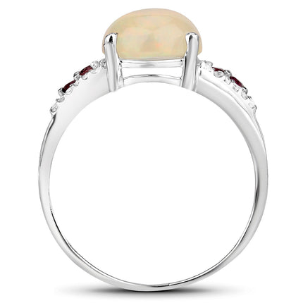 2.05 Carat Genuine Ethiopian Opal, Pink Tourmaline and White Topaz .925 Sterling Silver Ring