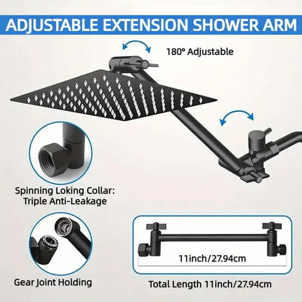 8-Inch High Pressure Showerhead with 11-Inch Adjustable Extension Arm