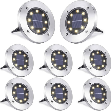 8-Pack: 8 LED Solar Disk Lights Waterproof Garden In-ground Pathway Lights