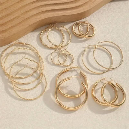 8-Pairs: Alloy Hoop Earrings Set