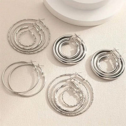 8-Pairs: Alloy Hoop Earrings Set