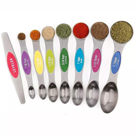8-Piece: Stainless Steel Magnetic Measuring Spoons Set