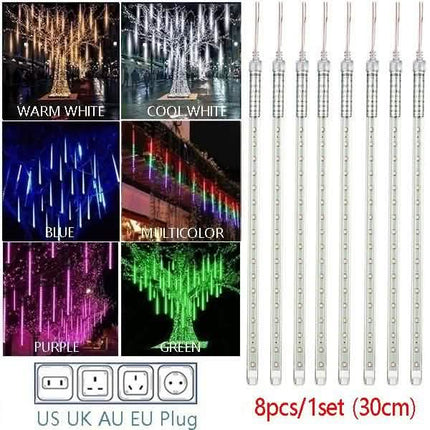 8-Pieces: Waterproof LED Meteor Shower Rain Lights