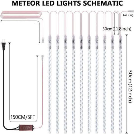 8-Pieces: Waterproof LED Meteor Shower Rain Lights