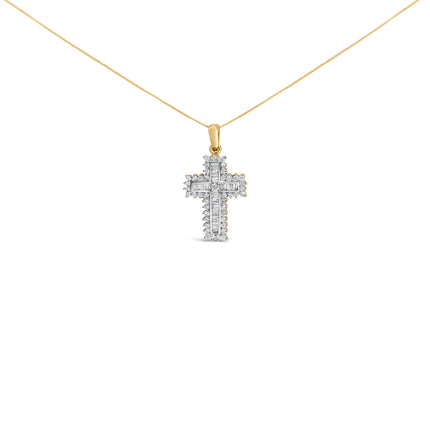 14K Yellow Gold 2.0 Cttw Multi-Row Diamond Cross Pendant Necklace