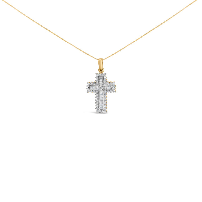 14K Yellow Gold 2.0 Cttw Multi-Row Diamond Cross Pendant Necklace