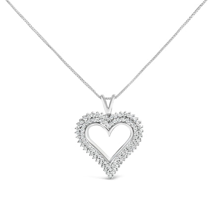 .925 Sterling Silver 1.00 Cttw Lab-Grown Diamond Open Heart Pendant Necklace (F-G Color, VS1-VS2 Clarity) - 18" Inches