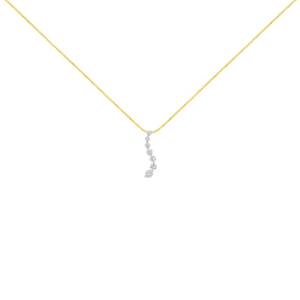 AGS Certified 14K Yellow Gold 2.0 Cttw Baguette and Brilliant Round-Cut Diamond Journey 18" Pendant Necklace (F-G Color, I1-I2 Clarity)