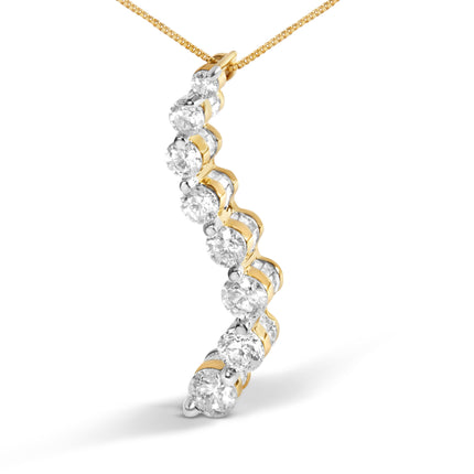 AGS Certified 14K Yellow Gold 3.0 Cttw Baguette and Brilliant Round-Cut Diamond Journey 18" Pendant Necklace (G-H Color, SI2-I1 Clarity)