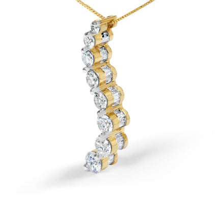 14k Yellow Gold 3.0 cttw Baguette and Brilliant Round-Cut Diamond Journey 18" Pendant Necklace (I-J Color, I2-I3 Clarity)