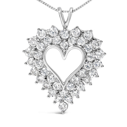 925 Sterling Silver 4.0 Cttw Diamond Two Row Open Heart 18" Pendant Necklace (I-J Color, I2-I3 Clarity)