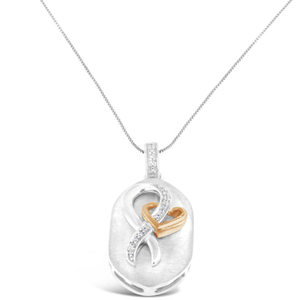 10k Rose Gold and Sterling Silver 1/10ct TDW Round Cut Diamond Interlocked Heart and Ribbon Pendant Necklace (H-I, I1-I2)