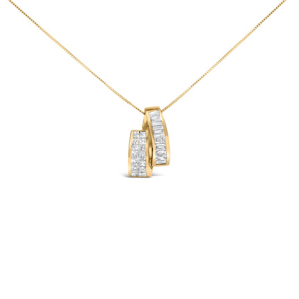 14K Yellow Gold 1 5/8 cttw Princess and Baguette Cut Diamond Fashion Pendant Necklace (G-H, VS2-SI1)