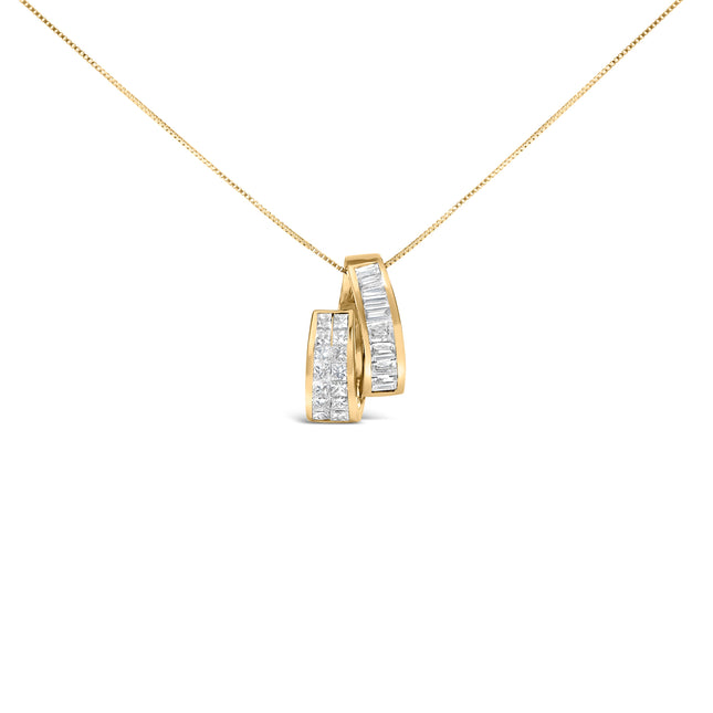 14K Yellow Gold 1 5/8 cttw Princess and Baguette Cut Diamond Fashion Pendant Necklace (G-H, VS2-SI1)