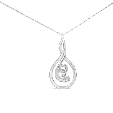 Espira 10K White Gold 1/8 cttw Round Cut Diamond Layered Spiral Pendant Necklace (I-J, I1-I2)