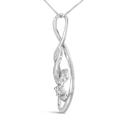 Espira 10K White Gold 1/8 cttw Round Cut Diamond Layered Spiral Pendant Necklace (I-J, I1-I2)
