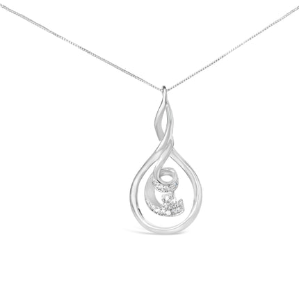 Espira 10K White Gold 1/8 cttw Round Cut Diamond Layered Spiral Pendant Necklace (I-J, I1-I2)