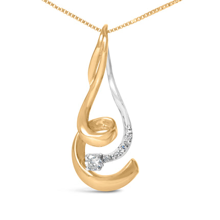 Espira 10K Two-Tone Gold 1/10 cttw Round Cut Diamond Swirl Pendant Necklace (I-J, I2-I3)