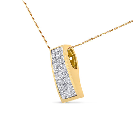 14K Yellow Gold 1 1/2 cttw Princess Cut Diamond Greek Column Pendant Necklace (G-H, VS1-VS2)