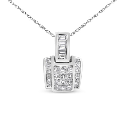 14K White Gold 2 1/5 Cttw Princess Cut Composite Diamond Pendant with Diamond Bale Pendant Necklace (H-I Color,SI1-SI2 Clarity) - NO CHAIN INCLUDED