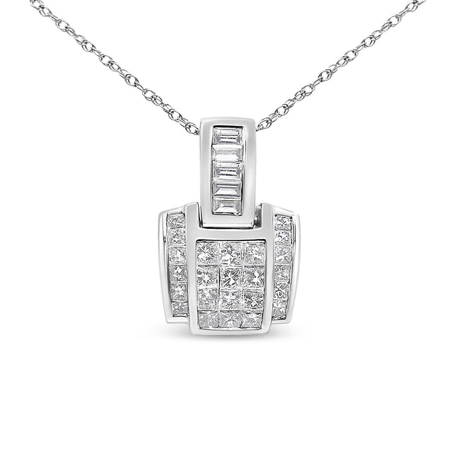 14K White Gold 2 1/5 Cttw Princess Cut Composite Diamond Pendant with Diamond Bale Pendant Necklace (H-I Color,SI1-SI2 Clarity) - NO CHAIN INCLUDED