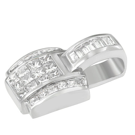 14K White Gold 2 1/5 Cttw Princess Cut Composite Diamond Pendant with Diamond Bale Pendant Necklace (H-I Color,SI1-SI2 Clarity) - NO CHAIN INCLUDED