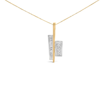 18K Yellow and White Gold 1 7/8 Cttw Princess Baguette Diamond Key Shaped 18" Pendant Necklace (H-I Color, SI1-SI2 Clarity)