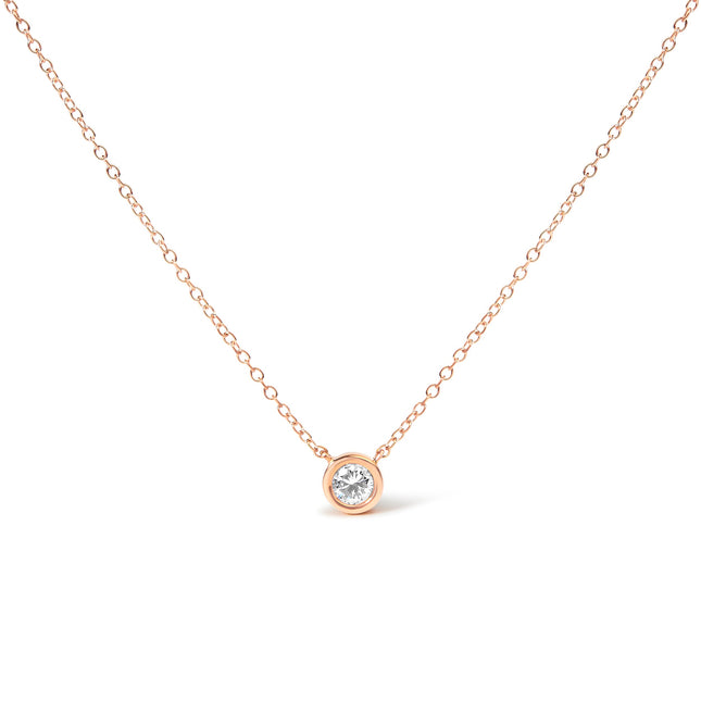 2 Micron 14K Rose Gold Plated Sterling Silver Bezel-Set Diamond Solitaire Pendant Necklace (1/3 cttw, H-I Color, I1-I2 Clarity)