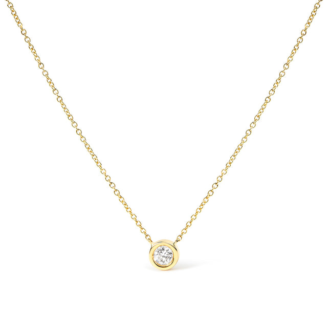 10K Yellow Gold 1/3 Carat Round Brilliant-Cut Diamond Modern Bezel-Set Solitaire 16"-18" Pendant Necklace (H-I Color, SI2-I1 Clarity)