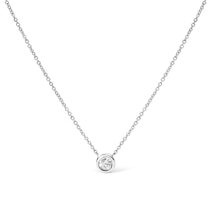 14K White Gold 1/2 Cttw Lab Grown Diamond Modern Bezel-Set Solitaire 16"-18" Pendant Necklace (F-G Color, VS2-SI1 Clarity)