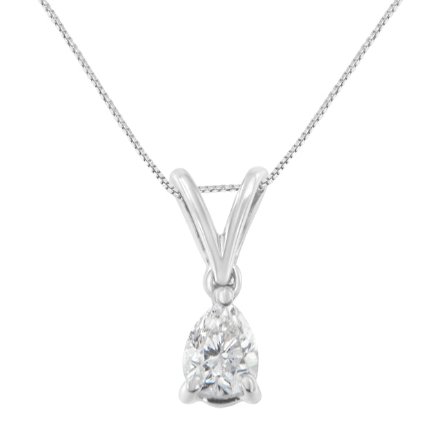 10K White Gold 1/5 cttw Diamond Pear Pendant Necklace (H-I, SI1-SI2)
