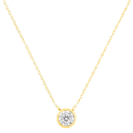 10K Yellow Gold 1/4 Cttw Round Brilliant-Cut Diamond Modern Bezel-Set Solitaire Pendant Necklace (J-K Color, I2-I3 Clarity) - 16" with 2" Extender