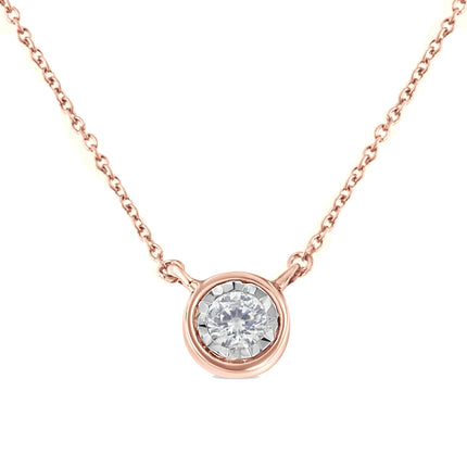 10K Yellow Gold 1/4 Cttw Round Brilliant-Cut Diamond Modern Bezel-Set Solitaire Pendant Necklace (J-K Color, I2-I3 Clarity) - 16" with 2" Extender