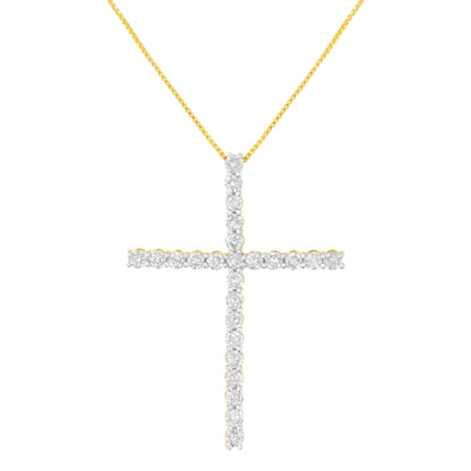 .925 Sterling Silver 3.0 Cttw Round Shape Diamond 1-1/2" Cross Pendant with Box Chain Necklace (I-J Color, I2-I3 Clarity) - 18"