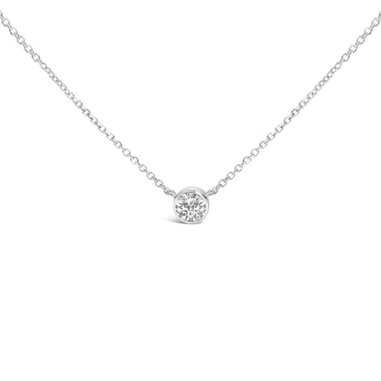 14K White Gold 1.00 Cttw Bezel Set Round Lab-Grown Diamond Solitaire 18" Pendant Necklace (F-G Color, VS1-VS2 Clarity)