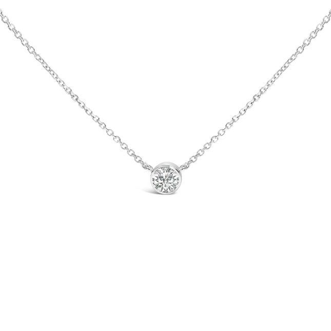 14K White Gold 1.00 Cttw Bezel Set Round Lab-Grown Diamond Solitaire 18" Pendant Necklace (F-G Color, VS1-VS2 Clarity)