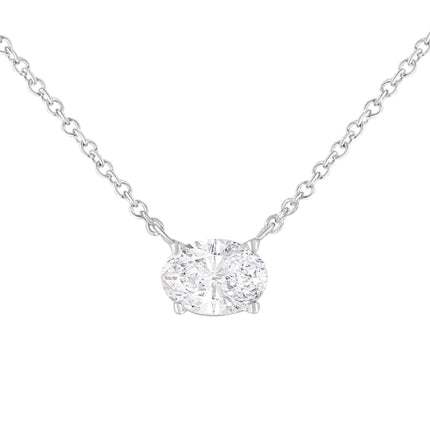 IGI Certified 14k White Gold 1/2 cttw Lab Grown Oval Shape Solitaire Diamond East West 18" Pendant Necklace (E-F Color, VS1-VS2 Clarity)