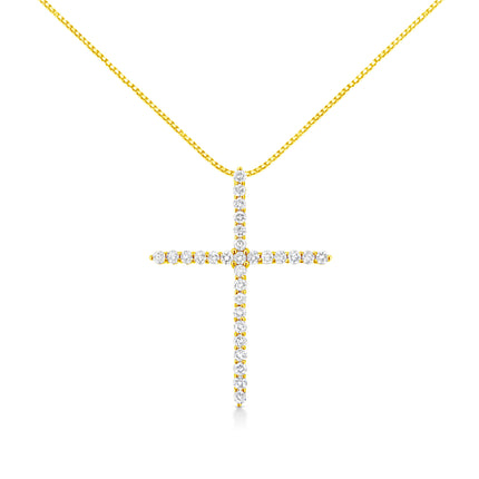 10K Yellow Gold 3.00 cttw Round-Cut Diamond Cross 18" Pendant Necklace (J-K Color, I1-I2 Clarity)