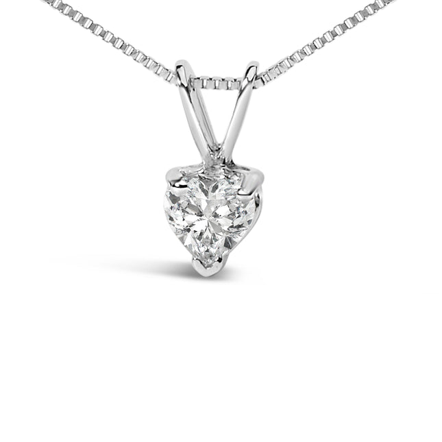 14K White Gold 1/5 Cttw 3-Prong Set Heart Shaped Solitaire Lab Grown Diamond 18" Pendant Necklace (F-G Color, VS2-SI1 Clarity)
