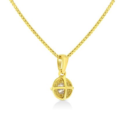14K Yellow Gold Plated .925 Sterling Silver 1/2 Cttw Brilliant Round Cut Diamond Solitaire Milgrain 18" Pendant Necklace (K-L Color, I2-I3 Clarity)