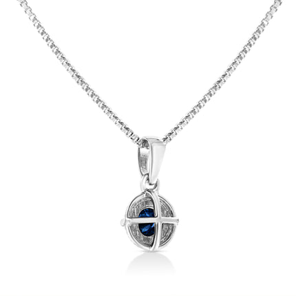 .925 Sterling Silver 3/4 Cttw Treated Blue Diamond Solitaire 18" Milgrain Pendant Necklace (Blue Color, I1-I2 Clarity)