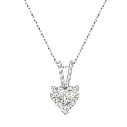 14K White Gold 3/8 Cttw Heart-Shaped Diamond Classic Solitaire 18" Pendant Necklace (H-I Color, VS2-SI1 Clarity)