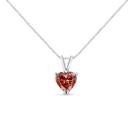 IGI Certified 14K White Gold Martini Set 1.00 Cttw Lab Grown Pink Heart Diamond Solitaire 18" Pendant Necklace (Pink Color, SI2 Clarity)