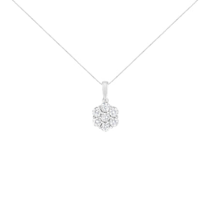 14K White Gold 2.00 Cttw Brilliant Round-Cut Diamond 7 Stone Flower Cluster 18" Pendant Necklace (H-I Color, SI2-I1 Clarity)