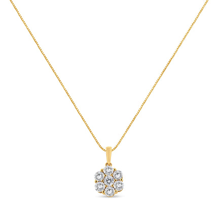 14K Yellow Gold 2.00 Cttw Brilliant Round-Cut Diamond 7 Stone Flower Cluster 18" Pendant Necklace (H-I Color, SI2-I1 Clarity)