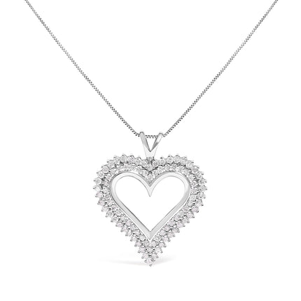 .925 Sterling Silver 1.00 Cttw Diamond Heart 18" Pendant Necklace (I-J Color, I2-I3 Clarity)