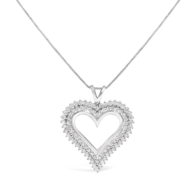 .925 Sterling Silver 1.00 Cttw Diamond Heart 18" Pendant Necklace (I-J Color, I2-I3 Clarity)