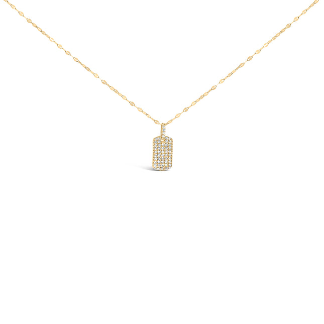 14K Yellow Gold 1/3 Cttw Diamond Dog Tag Pendant Necklaces 18"