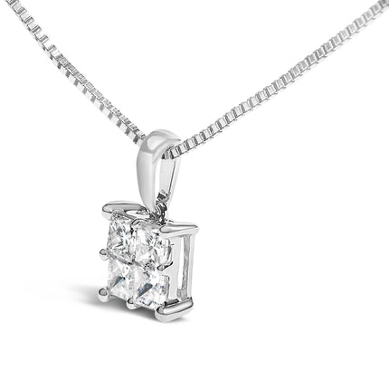 Sterling Silver 1/2 Cttw Princess-Cut Diamond 4 Stone Pendant Necklace